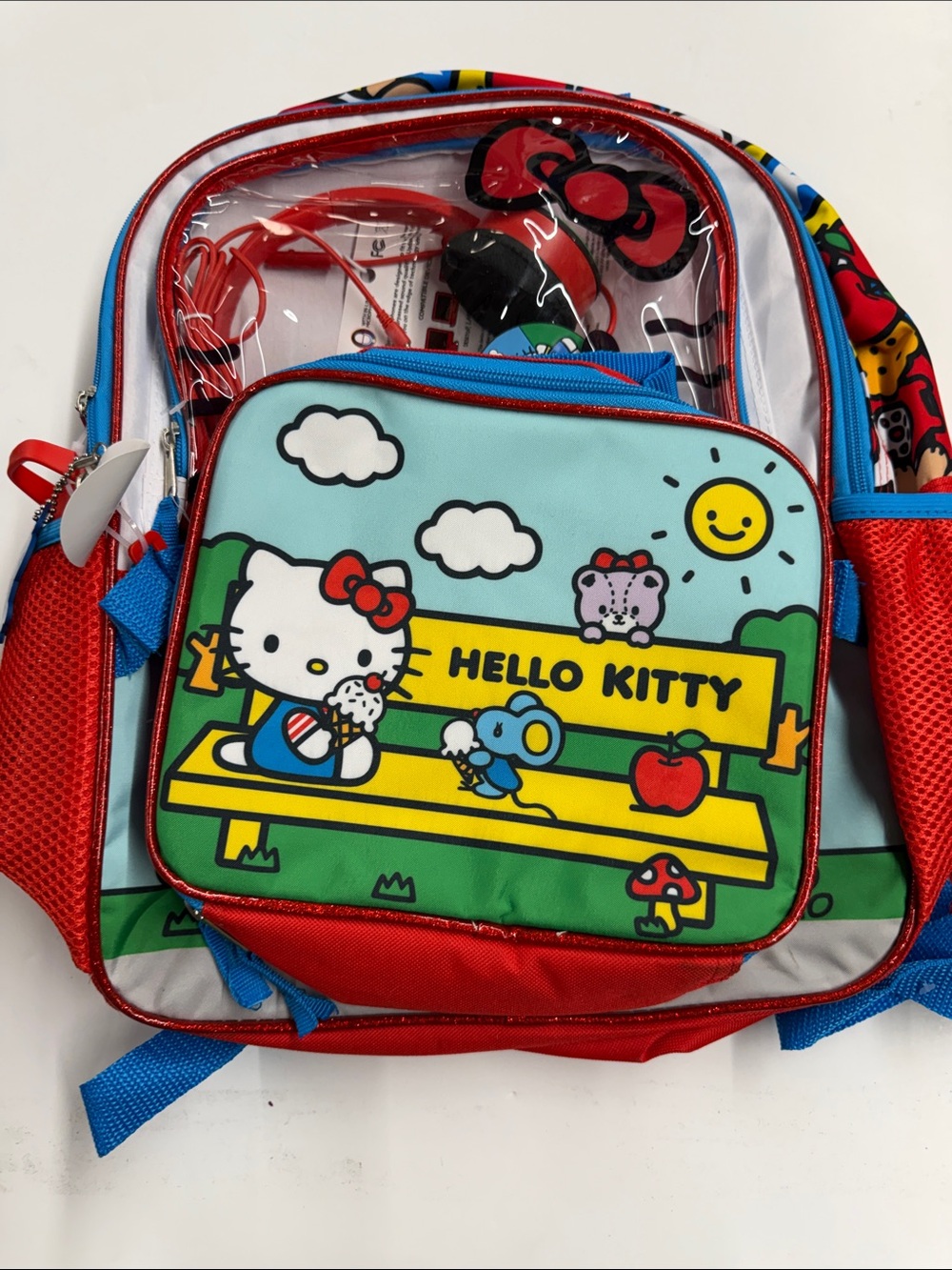 NEW Hello Kitty Back Pack 4 piece Combo Set Backpack Lunchbox